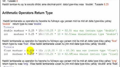 Java Arithmatic Operators return types in Somali