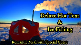 FREEZING COLD WINTER CAMPING  ROMANTIC DINNER  ICE FISHING  OLD FASHIONED LAMP / 36 DEGREE TEMPS