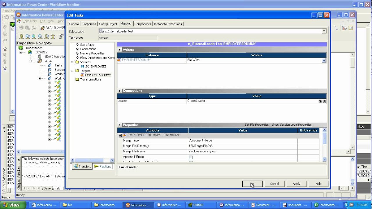 Target load. FILEMERGE Utility. Informatica POWERCENTER join. Object Mapper from repository.