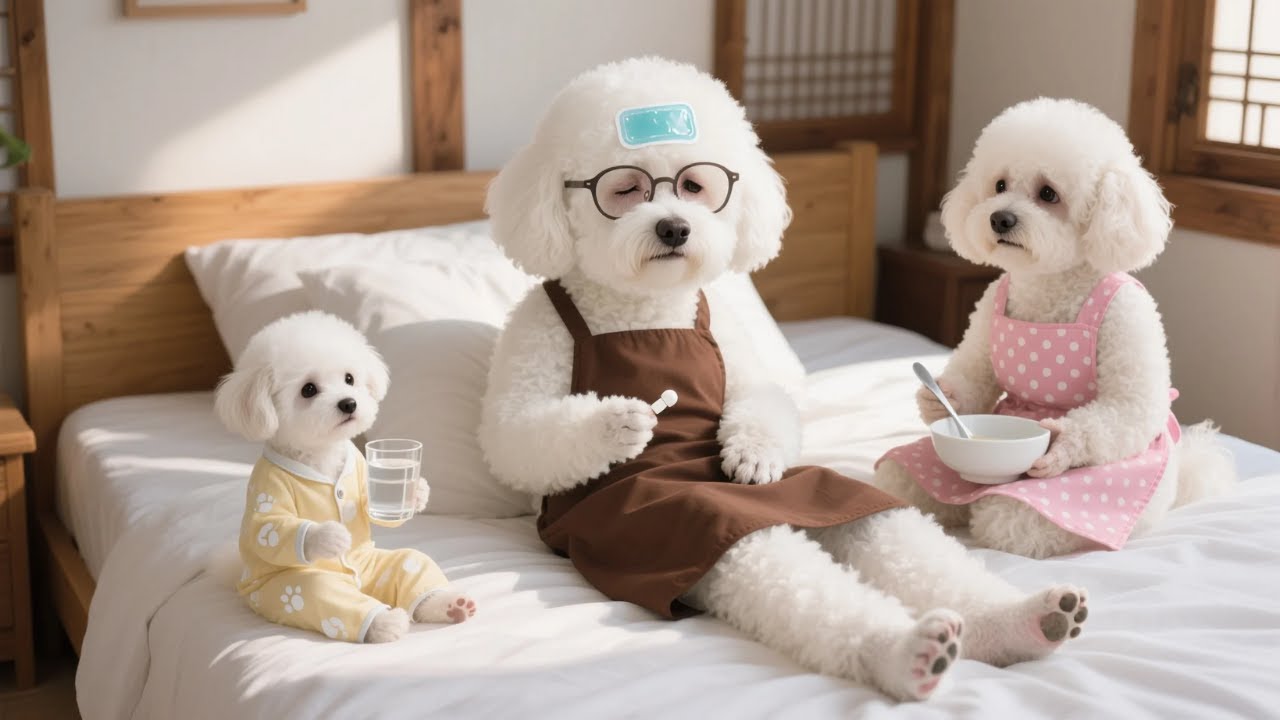 Cute Puppy and Mom Dog Caring for a Sick Grandma Dog 🐶😭