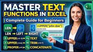 Video 13: Text Functions in Excel Explained | LEFT, RIGHT, MID, LEN, TRIM & CONCAT Tutorial in Hindi