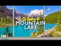 Incredible window view to a mountain lake 4k  8 hrs nature sounds for inner peace  deep relaxation
