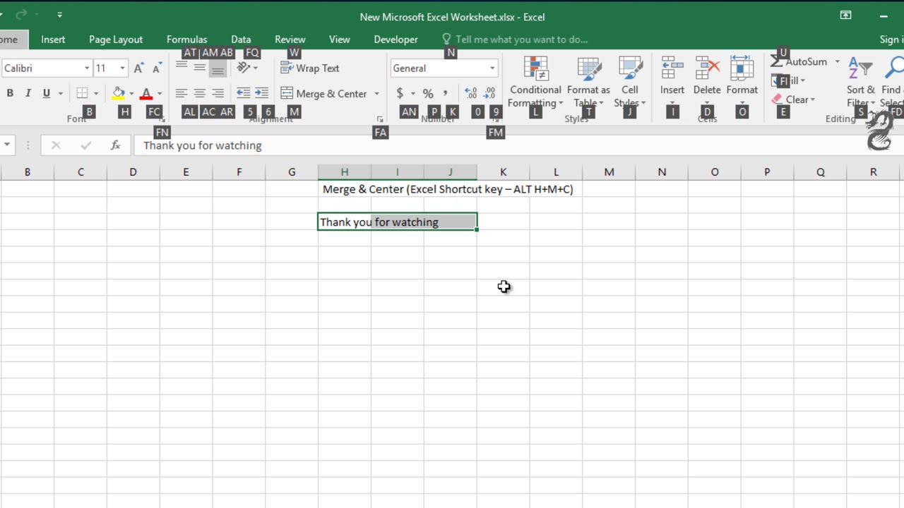 how to type on merge and center in excel