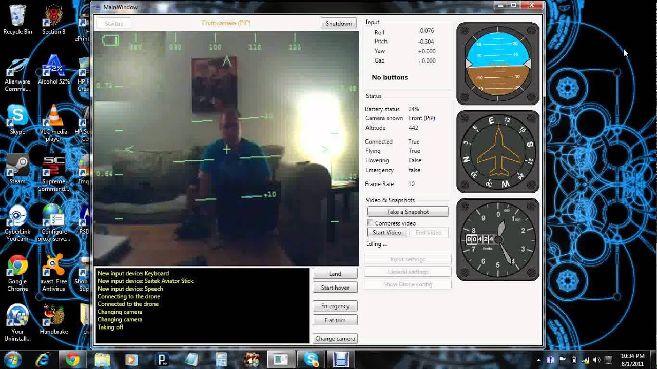 AR.Drone flown with pc running windows 7 and joystick - YouTube