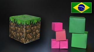 Origami: Cubo / Bloco Minecraft - Instruções em Português PT BR