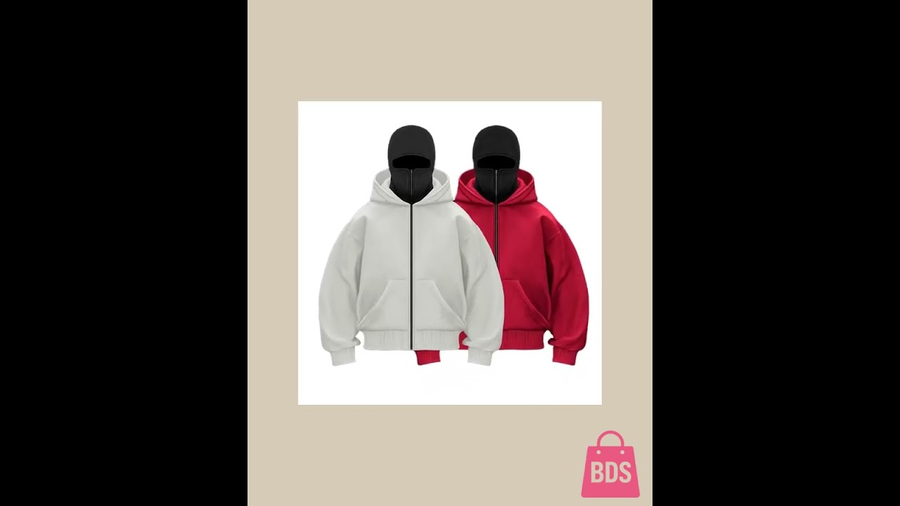 Y2K Gothic Harajuku Double Hat Design Sportswear Winter New Hoodie Ninja Mask Loose and Versatile...