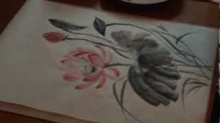 Sumi-e lotus flower drawing