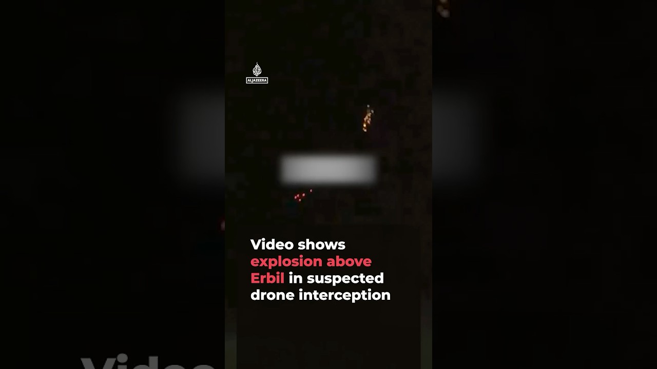 فيديو يُظهر انفجارًا فوق أربيل يُشتبه في أنه عملية اعتراض بطائرة مسيّرة | AJ #shorts
