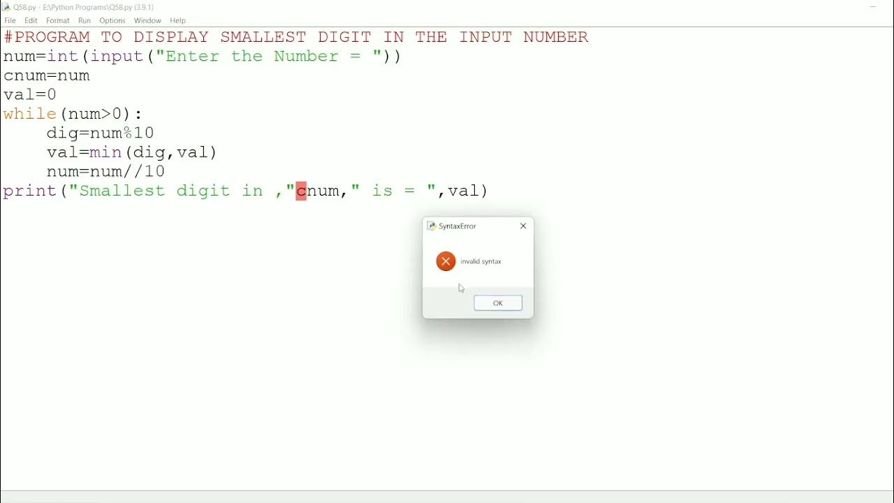 || 58 || Program to find smallest digit among the number | How to find ...