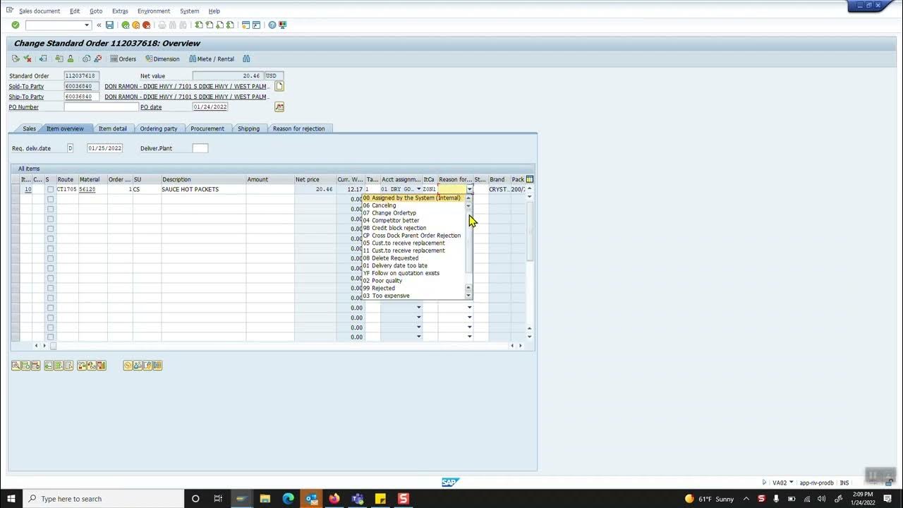 How to Reject a Sales Order in SAP VA02 YouTube