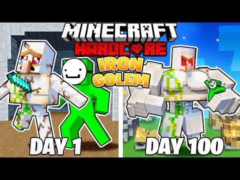 I Survived 100 DAYS as an IRON GOLEM in HARDCORE Minecraft!