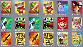 Fruit Ninja,Tom Hero,Dumb Ways 3,Angry Birds 2,Hungry Shark,Zombie Tsunami,Mario Run