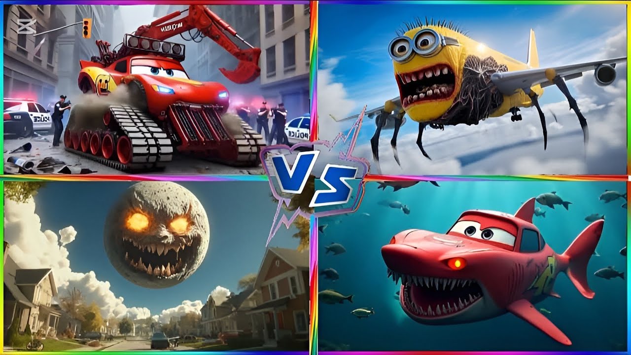 😱😨 MC Queen excavator 🆚 minion sky 🆚 Lunar Moon 🆚 MC Queen shark 🎶 Tiles hop 😱🥶