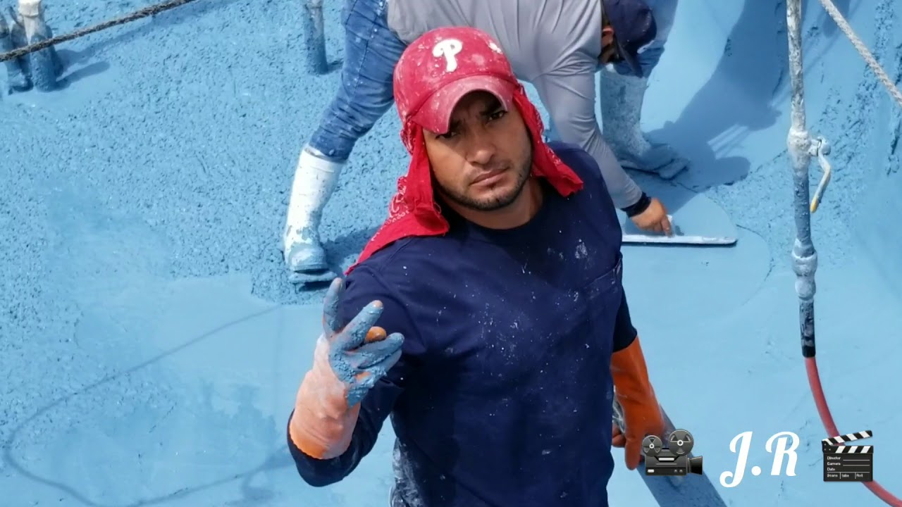 swimming pool blue surf plastering process 2018!!