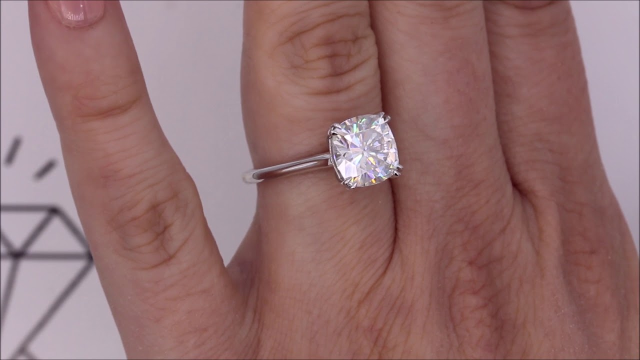3.3 carat Lab Grown Cushion Cut Diamond Solitaire Ring