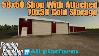 58x50 Shop With Attached 70x38 Cold Storage. / Mod for all platforms on FS22