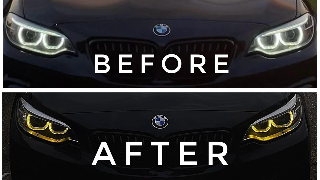 F22 BMW PRE-LCI YELLOW DRL INSTALL || BIMMERCODE EYEBROW CODING - YouTube