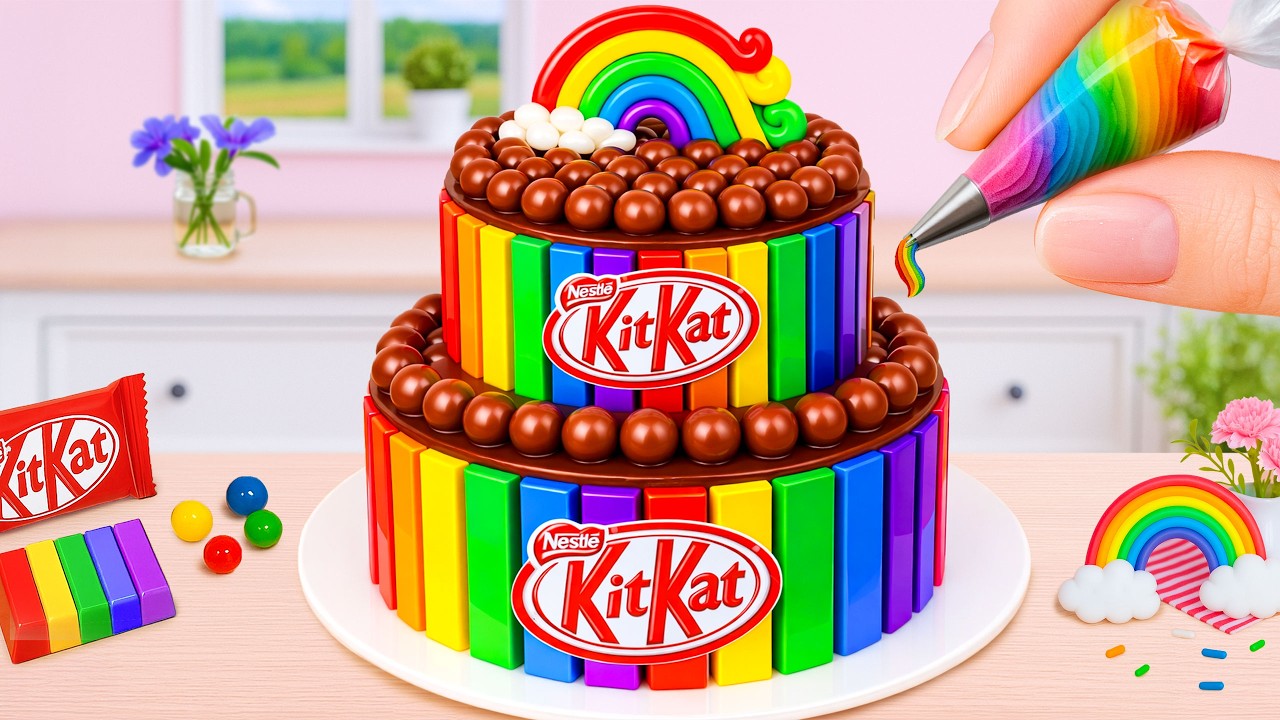🍫 Perfect With Miniature Rainbow KitKat Chocolate Cake Decorating Idea 🌈 Bitty Kitchen