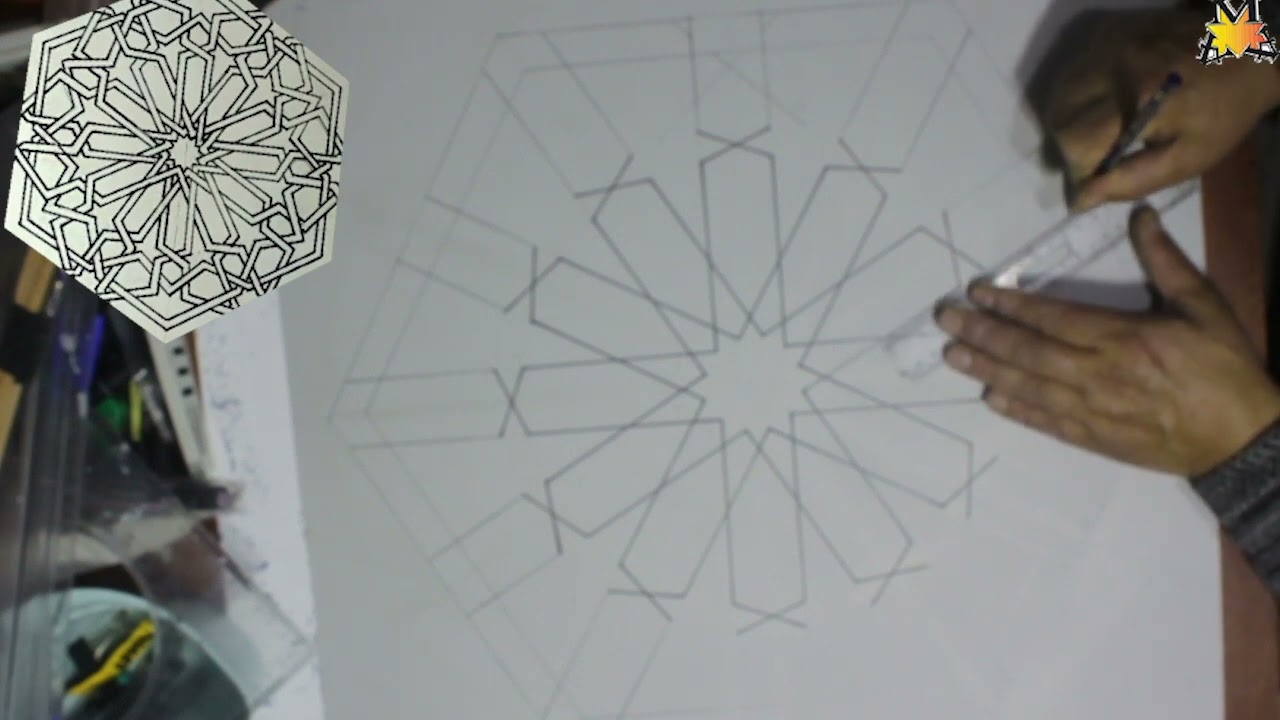 الجزء الثاني من كيفية رسم لوحة من فن التسطير و فن الزخرفة و فن من الفنون الاسلامية