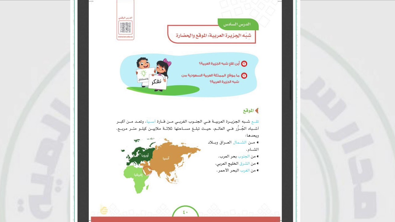 أهمية شبة الجزيرة العربية Excellence International School شبه الجزيرة العربية الدراسات الاجتماعية والمواطنة الفصل الثاني رابع ابتدائي المنهج السعودي