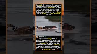 Aggressive Hippo Charges Into River To Chase Pack Of African Wild Dogs#foryou #fyp #animals#funny