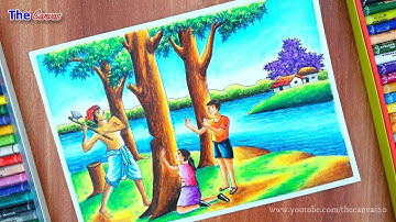 How to draw scenery of save trees for save nature step by step || Stop cutting trees