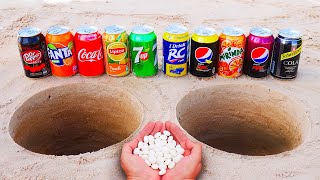 Pepsi Max, Lipton, Coca Cola, Dr Pepper and other Popular Sodas vs Mentos in 2 Holes Underground