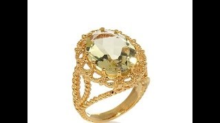 Technibond 8ct Oval Lemon Quartz Solitaire Filigree Ring
