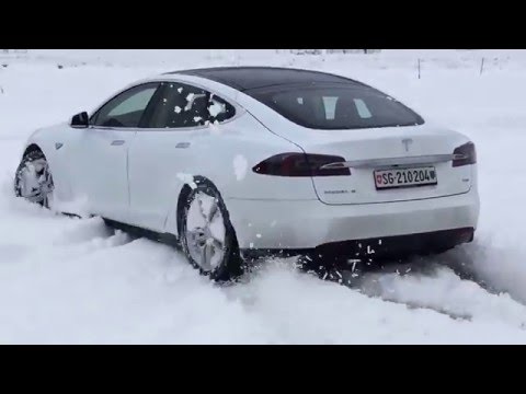 TESLA Model S test drive in fresh snow