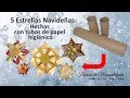 5 Estrellas Navideas con Tubos de Papel Higinico. 5 Christmas stars with toilet paper tubes.