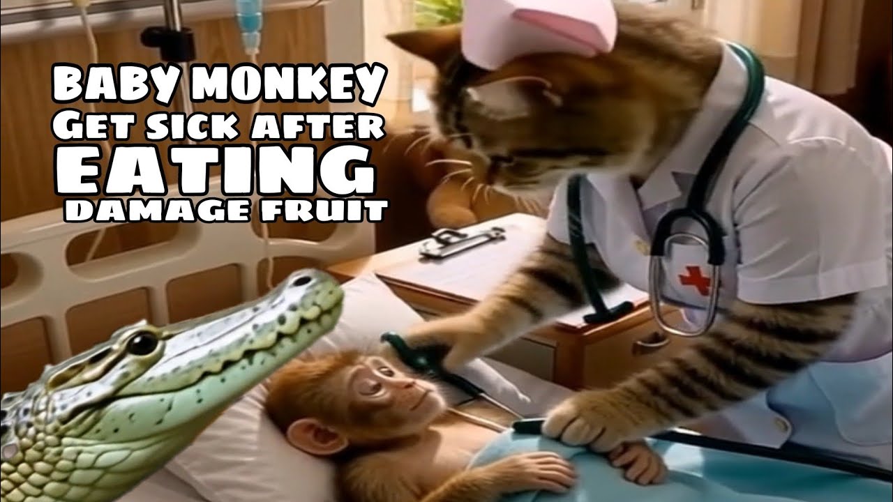 Baby Monkey get sick after Eating Damage fruit 