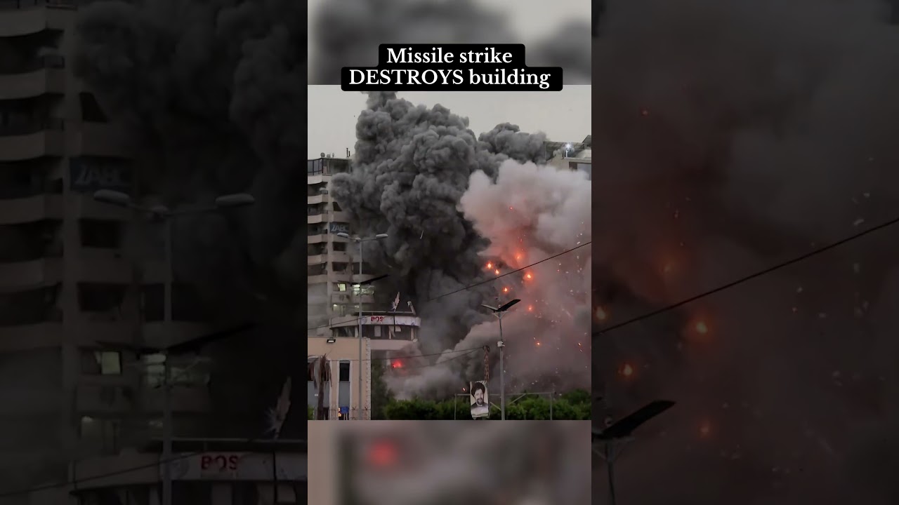 Shocking moment missile strike destroys building in Beirut