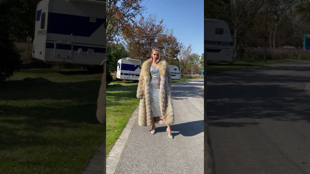 The super luxury long fox fur coat 