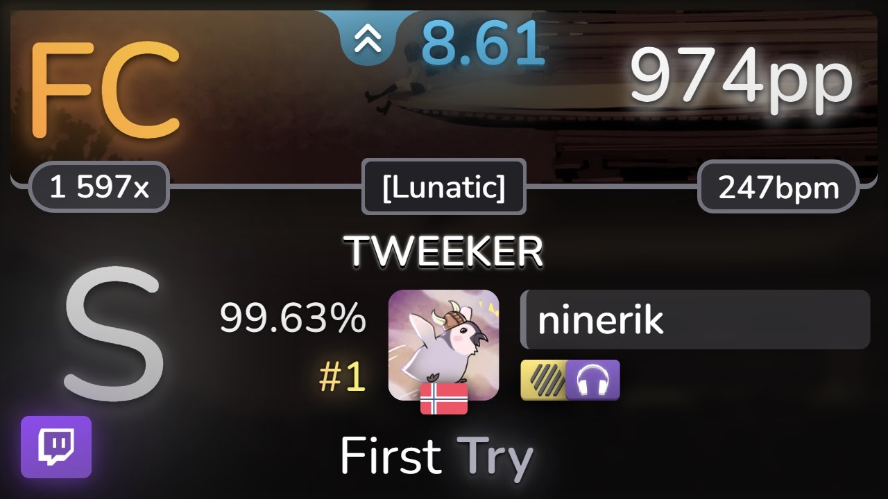 🔴 ninerik | Amane - TWEEKER [Lunatic] +HDNC 99.63% (#1 974pp FC) - osu!