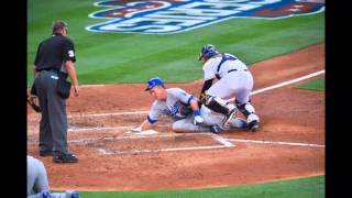Dodgers Chase Utley hard slide into home plate