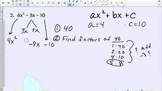 Factoring Review a not equal to 1 Example