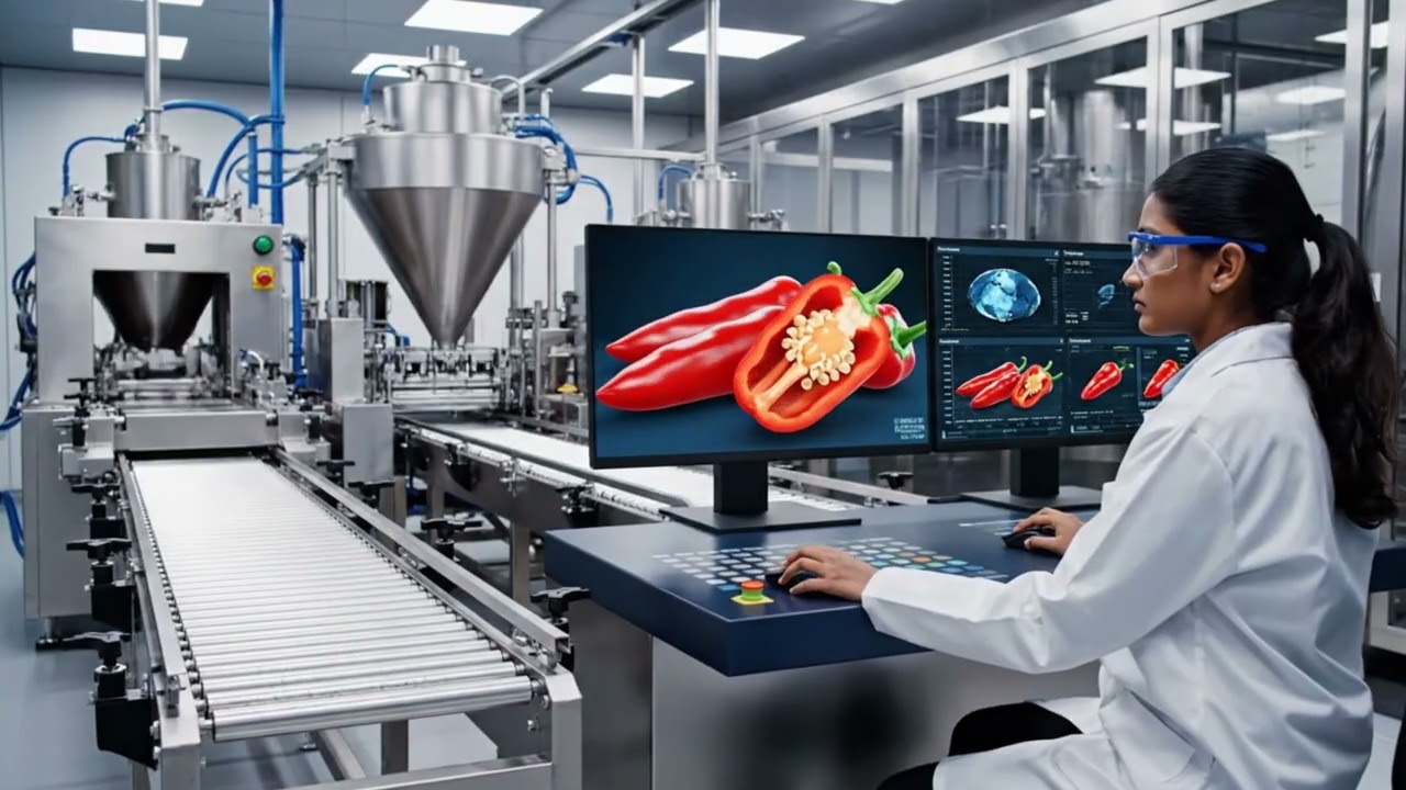 Bên trong một nhà máy sản xuất TƯƠNG ỚT: Hàng tấn ớt tươi được 