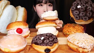 글로어도넛🍩우유크림,초코오레오,바닐라커스터드,피넛버터,크랜베리,바질페스토 디저트 먹방 리얼사운드 Cream-Filled Doughnut Dessert MUKBANG ASMR