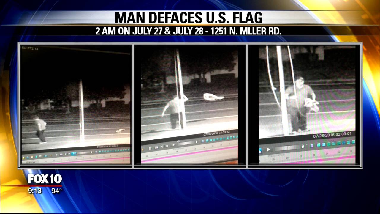 Man defaces US flag caught on surveillance camera