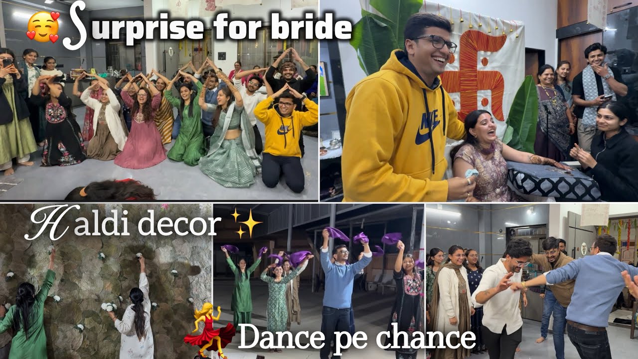 surprise dance for bride 🥰 |Haldi ka decor karne me bahot time chala gaya🫠 | #wedding 
