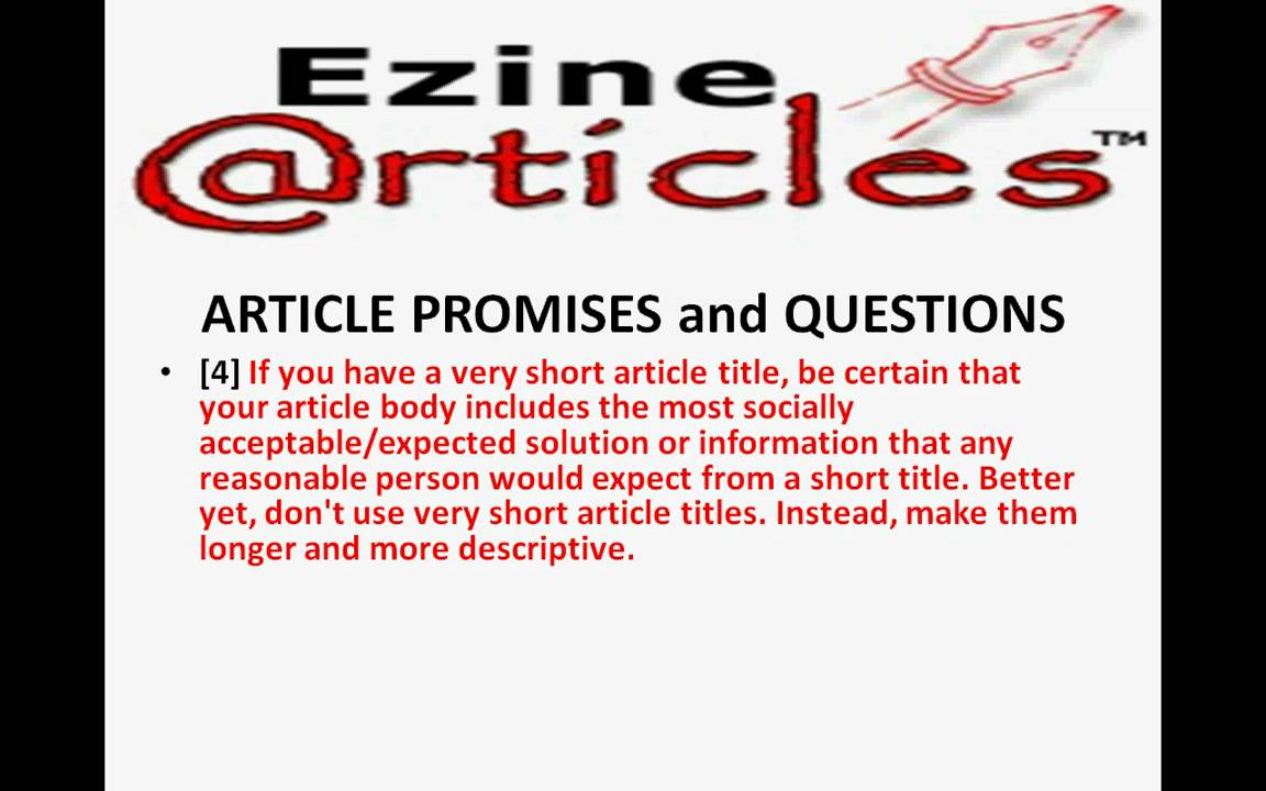 Ezine Articles-Article Promises and Questions