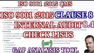 #ISO9001 #QMS #ISO ISO 9001 : 2015 clause 8.4 internal audit check lists | gap analysis | LWMRM