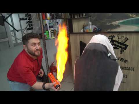 MASTER BARBER FIRE MASSAGE & CRACKING & asmr  back, rope, elbow, toksen, ax, neck massage #asmr