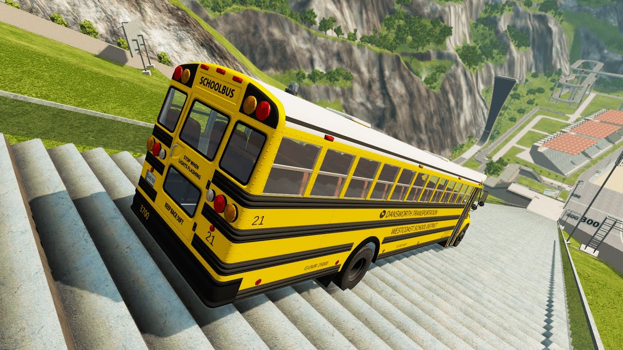 School Bus vs Dangerous Stairs