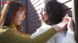 Hot Japanese lesbian girls sloppy kissing