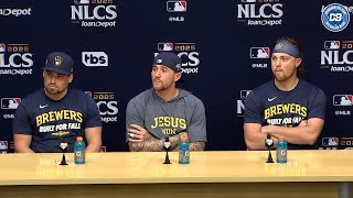 2025 NLCS: Caleb Durbin, Brice Turang, Chad Patrick talk Brewers testing Will Smith + Dodgers