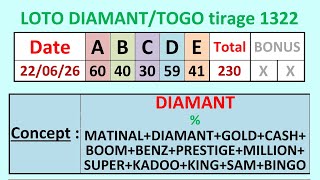 LOTO DIAMANT tirage 1322 % Tous les jeux classés, Toutes les Positions