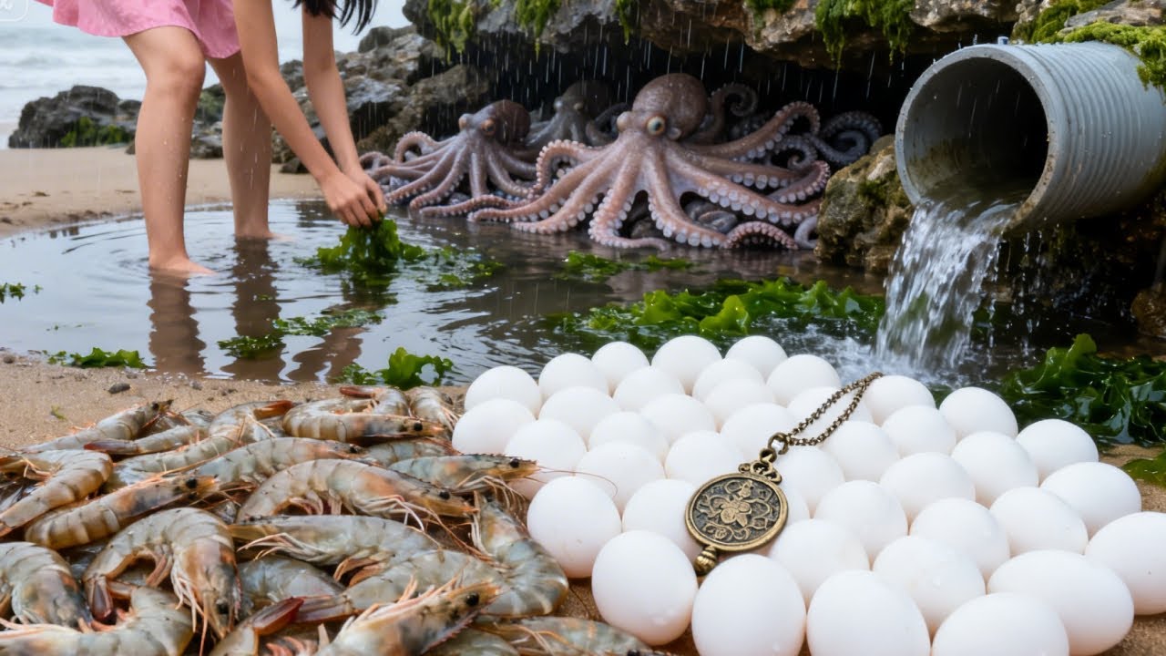 Xiao Zhang Encountered Giant Shrimp While Beachcombing; They Were Bigger Than His Palm!