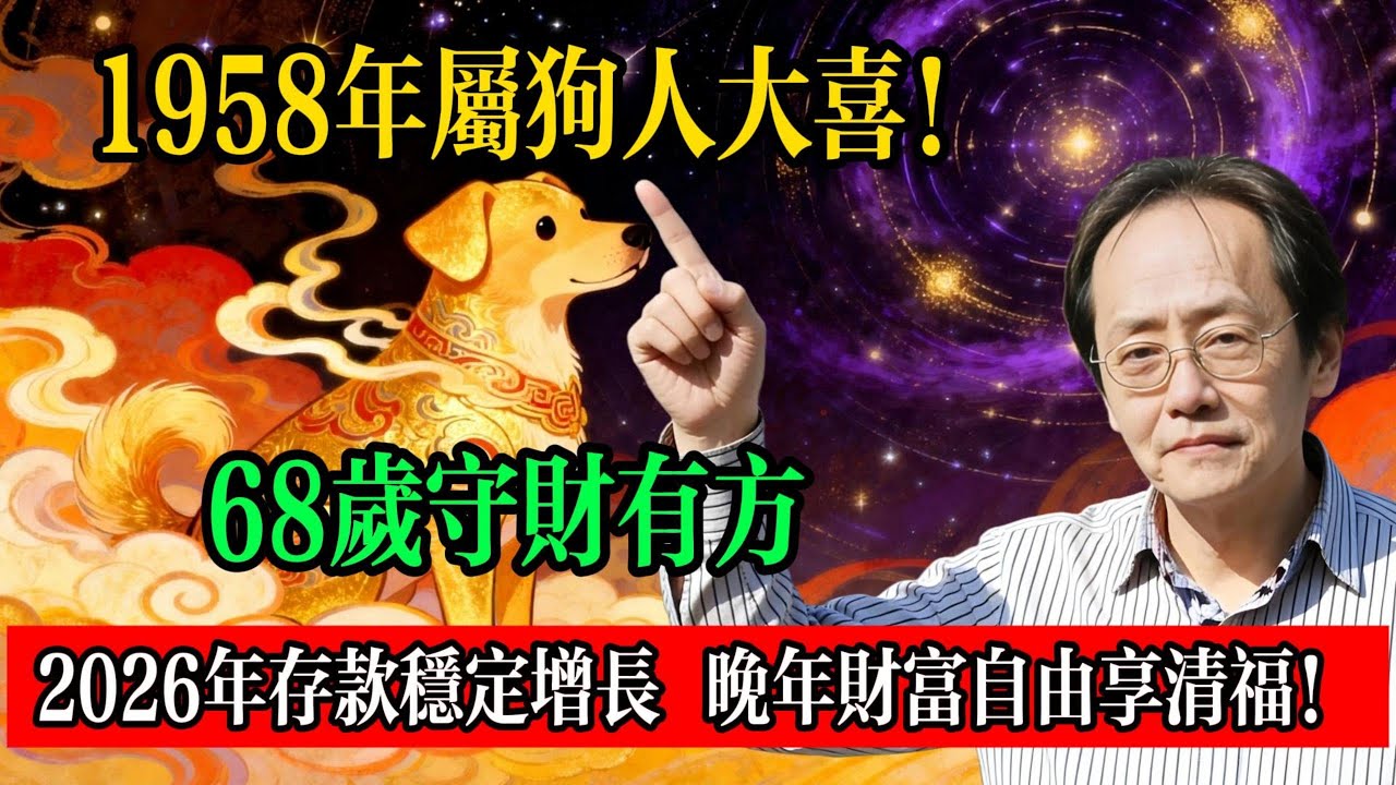 1958年屬狗人大喜：68歲守財有方！2026年存款穩定增長，晚年財富自由享清福！#屬狗運勢 #生肖狗 #倪海厦 #生肖運勢 #1958戊戌年 #命理解析 #2026運勢