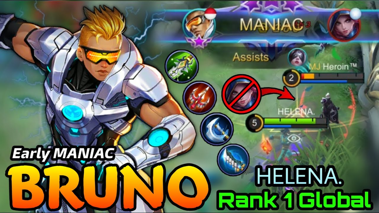 Early MANIAC Bruno totally unstoppable!! - Top 1 Global Bruno by HELENA. - MLBB